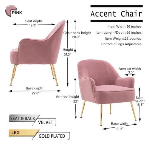 Modern Soft Velvet Ergonomic Accent Chair For Living/Bedroom