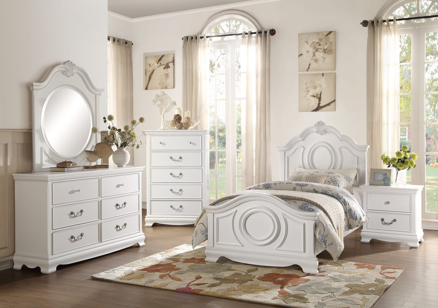 Classic Traditional Style Dresser of 6x Drawers White Finish Bedroom Antique Handles Wooden Furniture