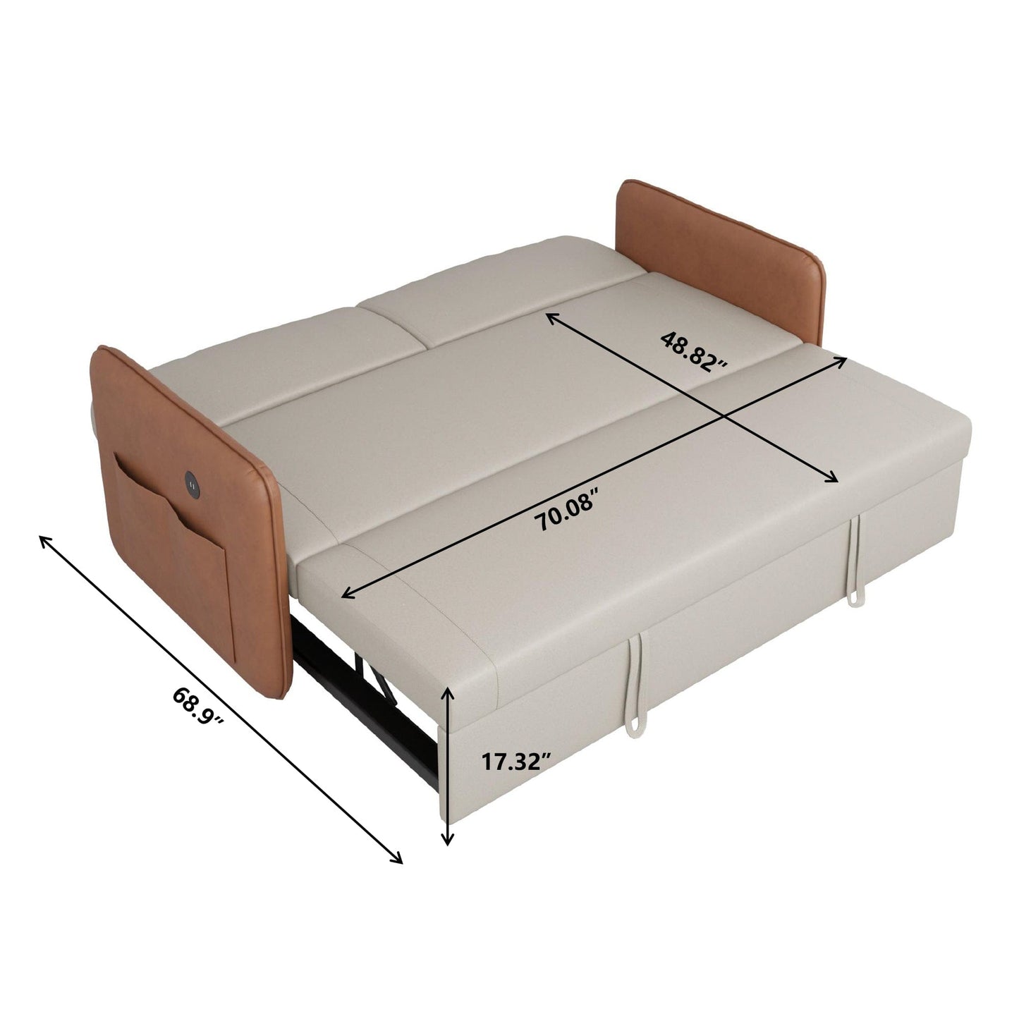 Modern American sofa bed-with USB- beige brown
