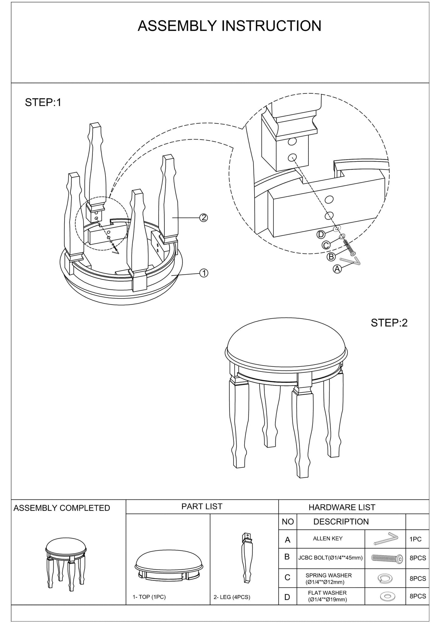 Bedroom Classic Vanity Set Wooden Carved Mirror Stool Drawers Antique White