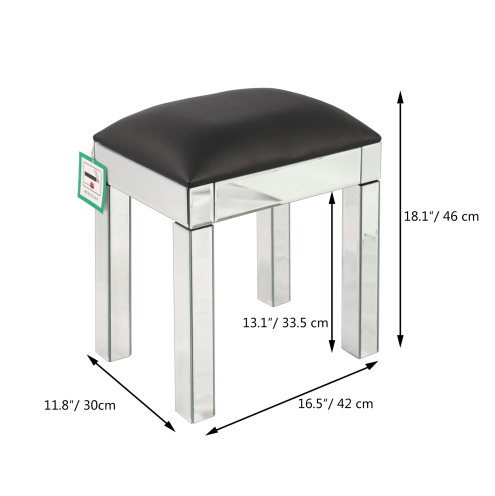 Mirrored Vanity Stool Makeup Bench with Pu Leather