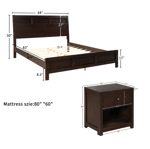 Classic Rich Brown 3 Pieces Bedroom Set