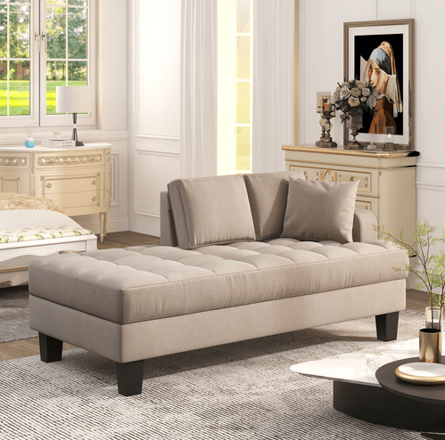 Deep Tufted Upholstered Textured Fabric 1 or 2 pieces Chaise Lounge set