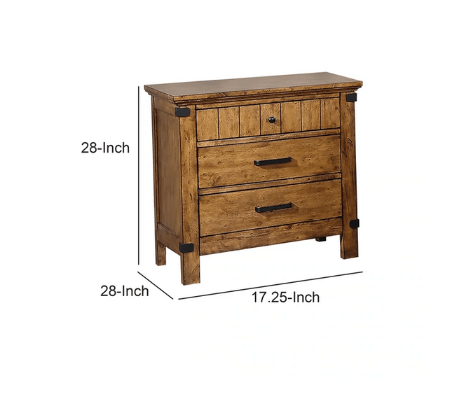 Wooden Nightstand with 3 Drawers