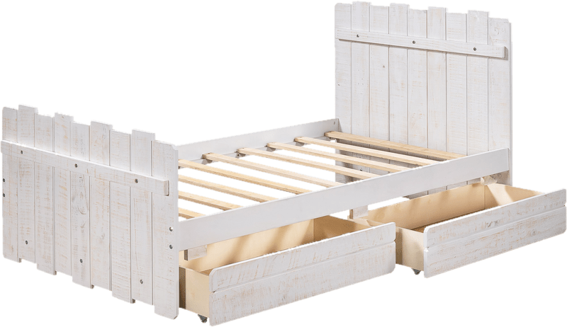 Nobemall Twin/Full Size Platform Bed With Drawer, Gray