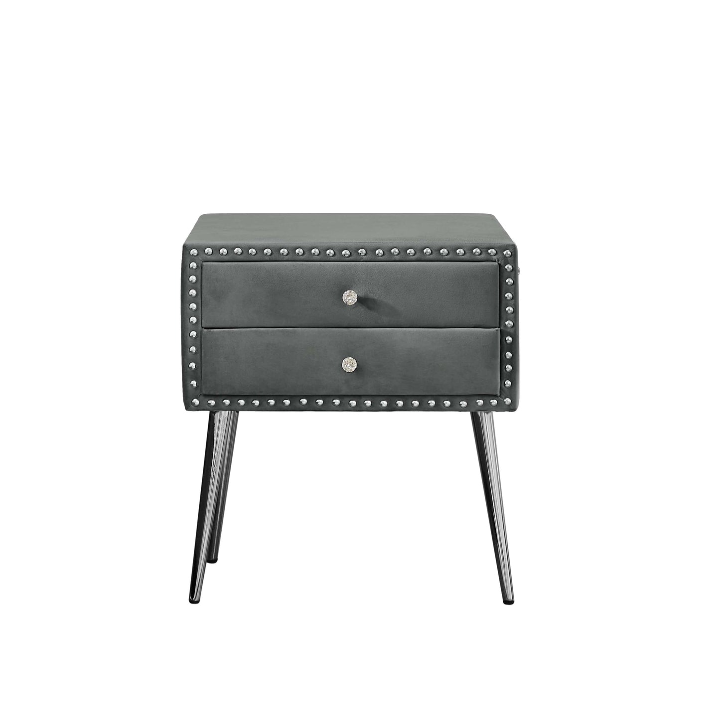 B100S Queen bed with two nightstands, Button designed Headboard,strong wooden slats + metal legs with Electroplate