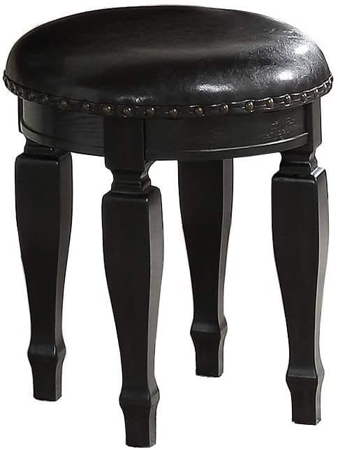 Bedroom Classic Vanity Set Wooden Carved Mirror Stool Drawers Black Color