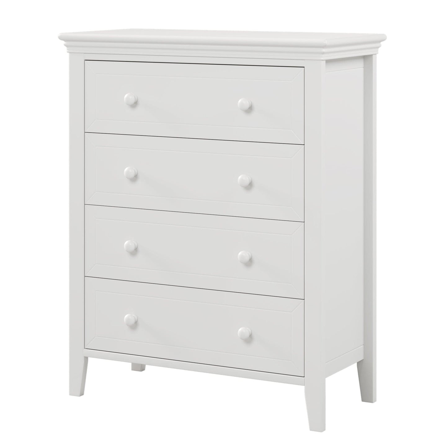 Three  Pieces Traditional Concise Style White Bedroom Sets, Nightstand+ Chest+ King Bed