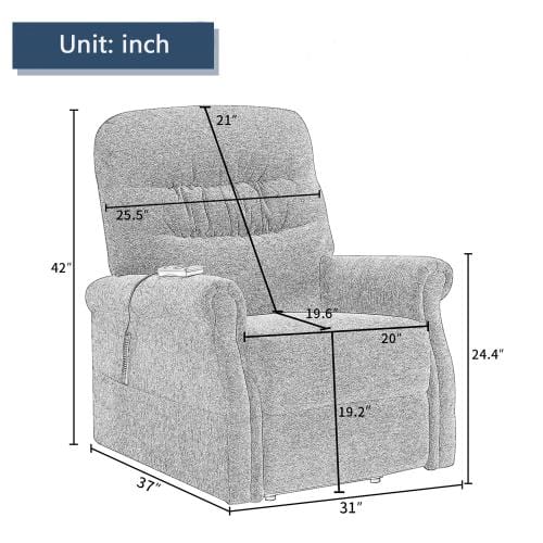 Oris Fur. Power Lift Chair Soft Fabric Upholstery Recliner Living Room Sofa Chair with Remote