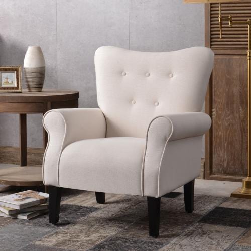 Modern Wing Back Accent Chair Roll Arm Living Room Cushion with Wooden Legs