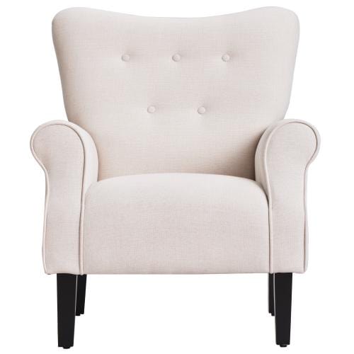 Modern Wing Back Accent Chair Roll Arm Living Room Cushion with Wooden Legs