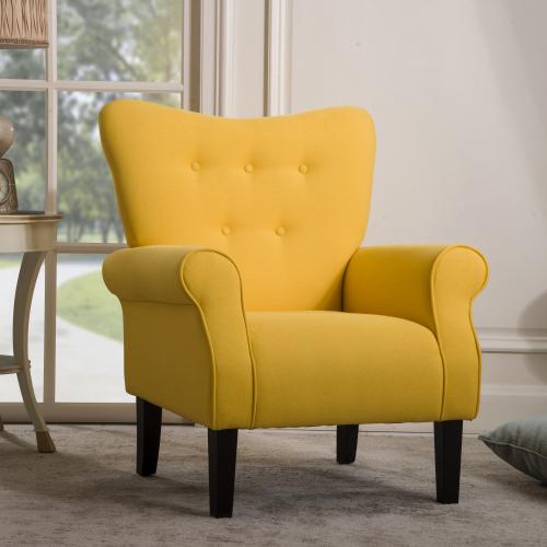 Modern Wing Back Accent Chair Roll Arm Living Room Cushion with Wooden Legs