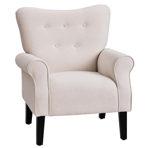 Modern Wing Back Accent Chair Roll Arm Living Room Cushion with Wooden Legs