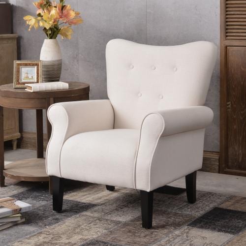 Modern Wing Back Accent Chair Roll Arm Living Room Cushion with Wooden Legs
