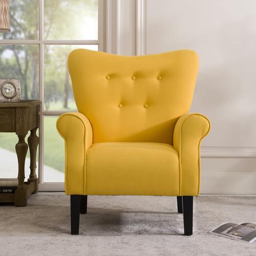 Modern Wing Back Accent Chair Roll Arm Living Room Cushion with Wooden Legs