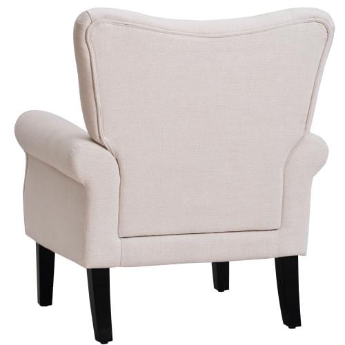 Modern Wing Back Accent Chair Roll Arm Living Room Cushion with Wooden Legs