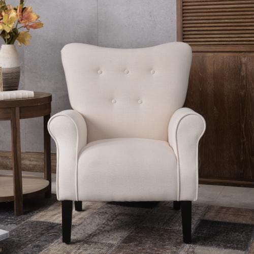 Modern Wing Back Accent Chair Roll Arm Living Room Cushion with Wooden Legs