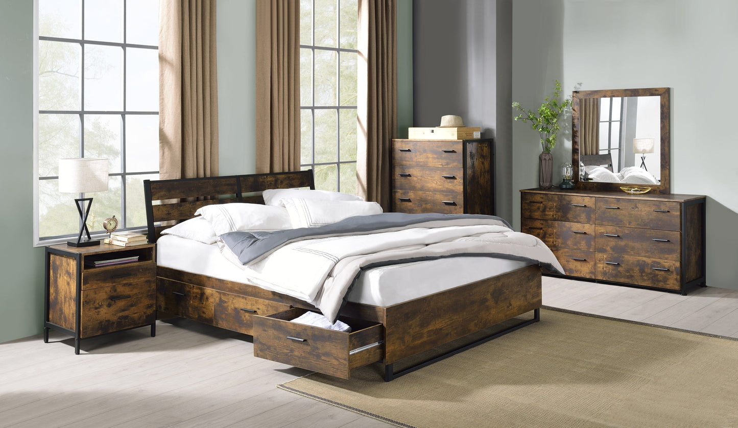 ACME Juvanth Queen Bed W/Storage in Rustic Oak & Black Finish 24260Q