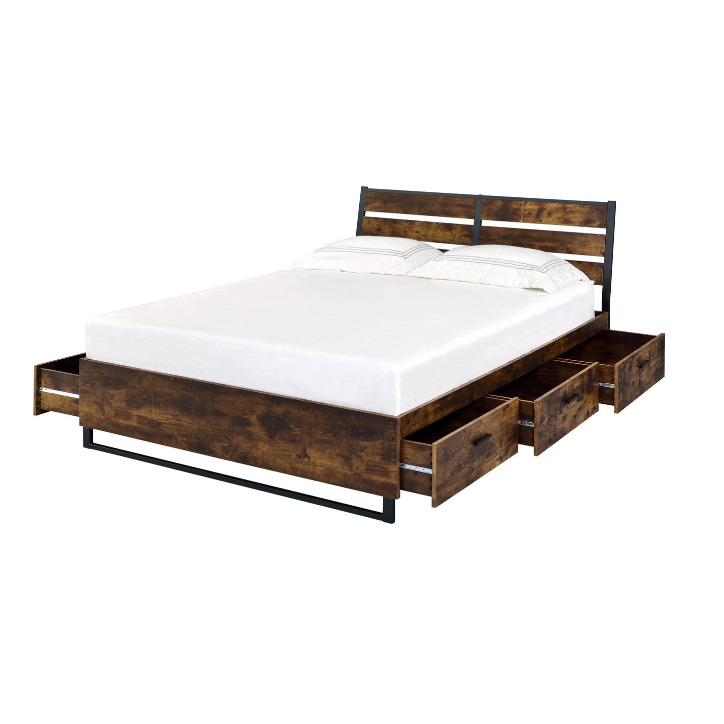 ACME Juvanth Queen Bed W/Storage in Rustic Oak & Black Finish 24260Q