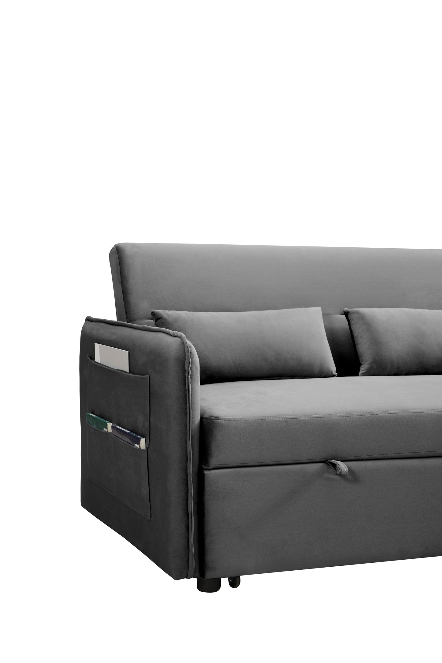 MEGA Pull Out Sofa Bed, Modern Adjustable Pull Out Bed Lounge Chair with 2 Side Pockets, 2 Pillows for Home Office