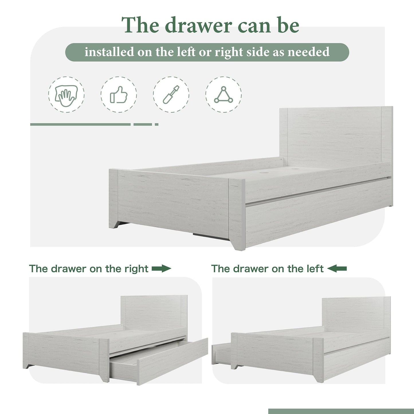 3 Pieces Cream Simple Style Manufacture Wood Bedroom Sets with Twin bed, Nightstand and Dresser