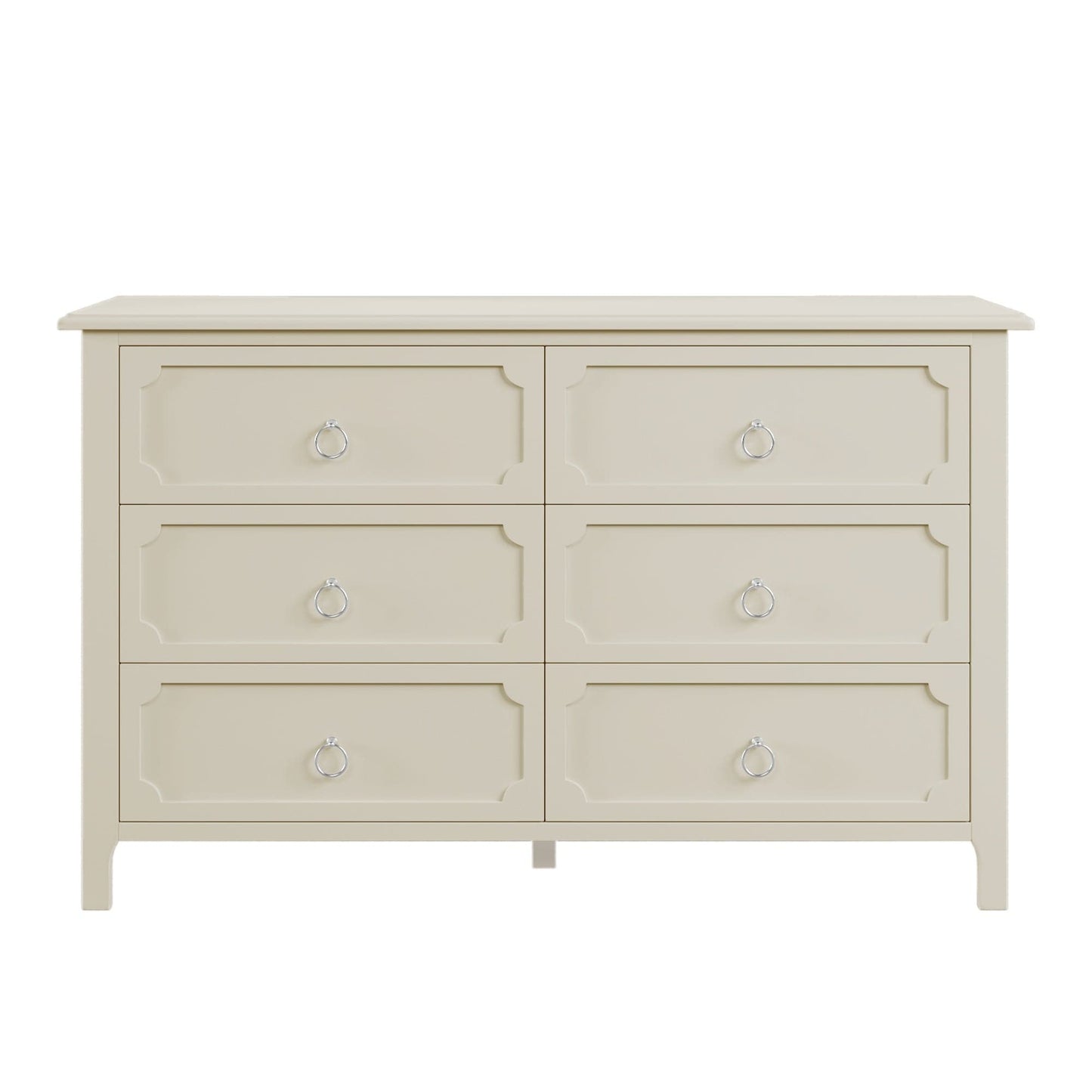 3 Pieces Bedroom Sets Milky White Solid Rubber Wood Queen Size Platform Bed with Nightstand and Dresser