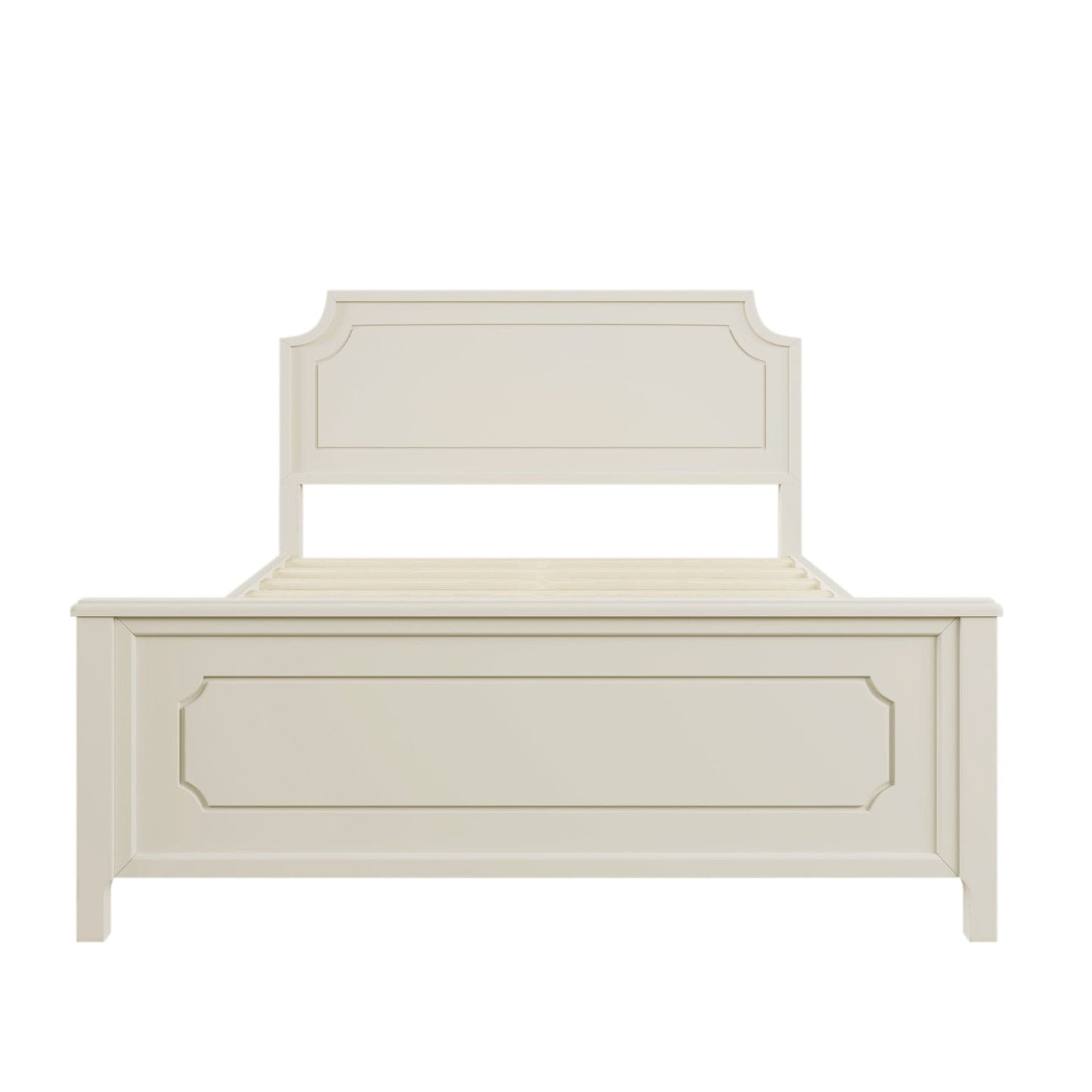 3 Pieces Bedroom Sets Milky White Solid Rubber Wood Queen Size Platform Bed with Nightstand and Dresser