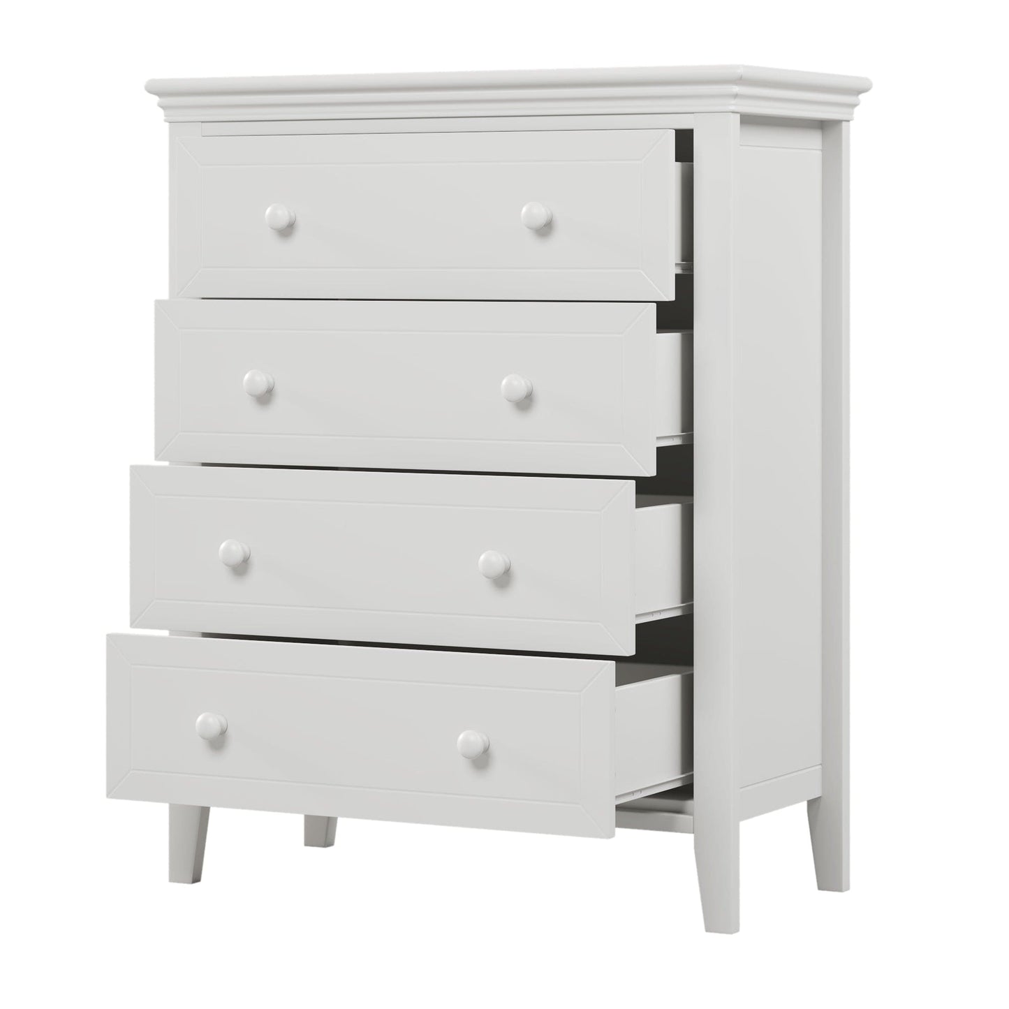 Three  Pieces Traditional Concise Style White Bedroom Sets, Nightstand+ Chest+ King Bed