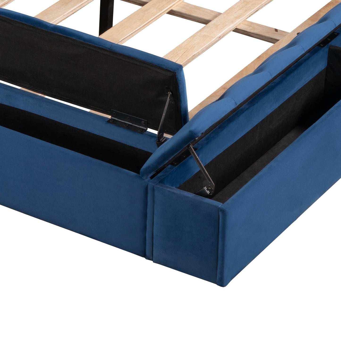 Queen Size Upholstery Low Profile Storage Platform Bed with Storage Space on both Sides and Footboard,Blue