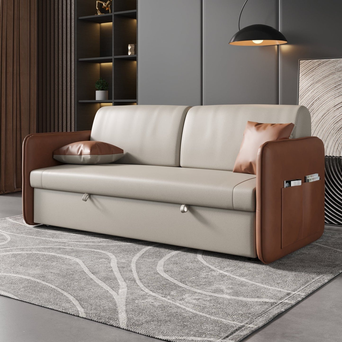 Modern American sofa bed-with USB- beige brown