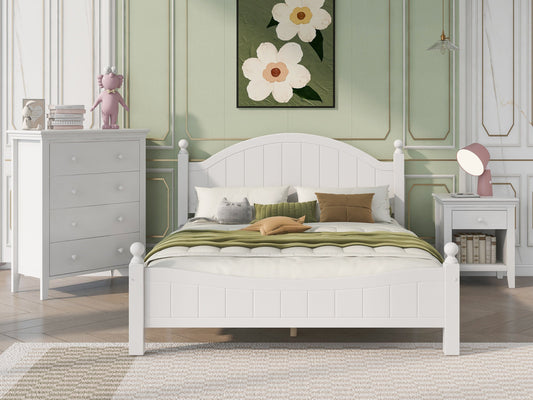 Three Pieces Traditional Concise Style White Bedroom Sets, Nightstand+ Chest+ King Bed