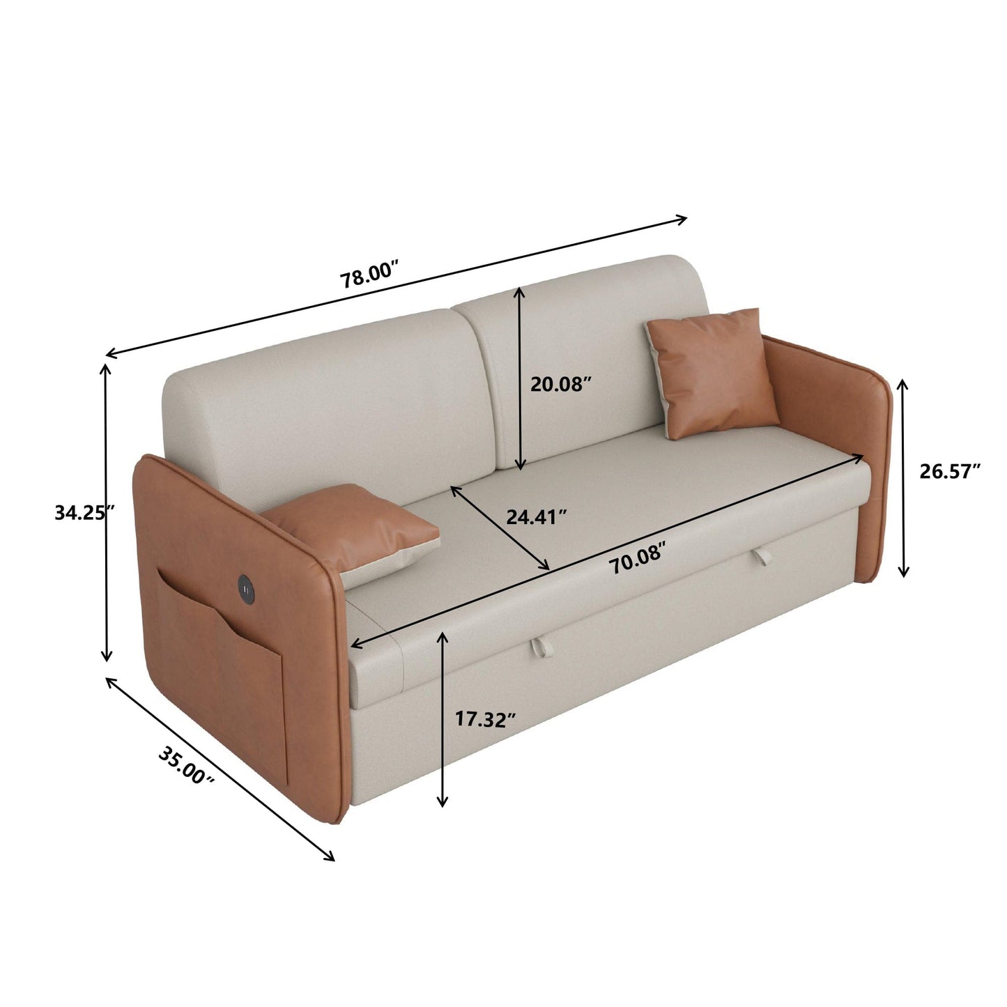 Modern American sofa bed-with USB- beige brown