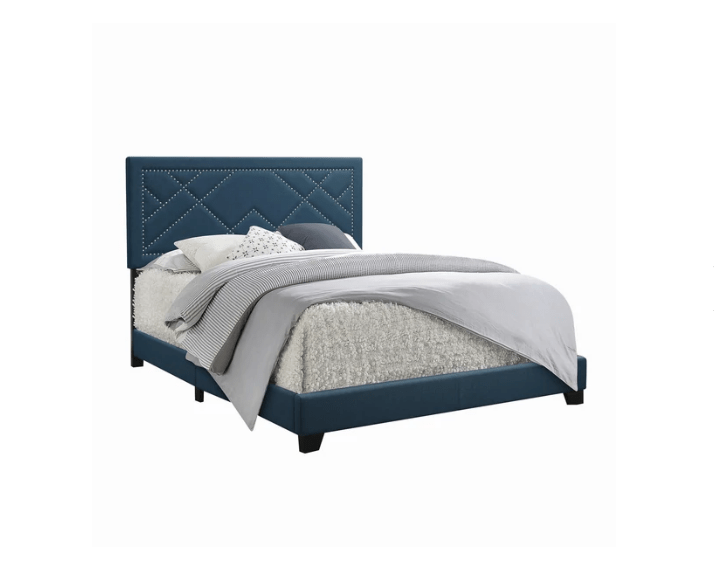 Padded Queen Panel Bed with Nailhead Trim