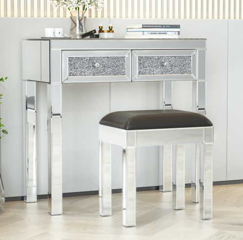 Mirrored Vanity Stool Makeup Bench with Pu Leather