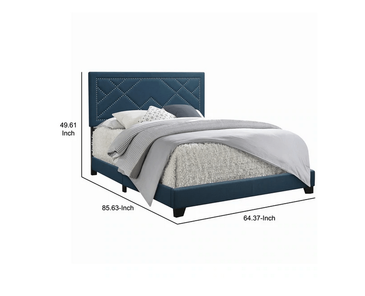 Padded Queen Panel Bed with Nailhead Trim