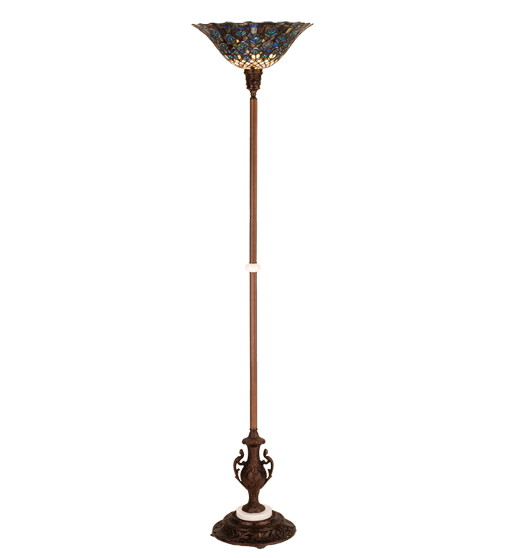 70"H Tiffany Peacock Feather Torchiere