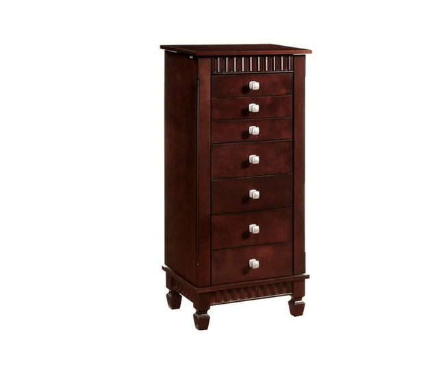 Jewelry Armoire with Fluted Design, Brown 42 Inches 7 Drawer