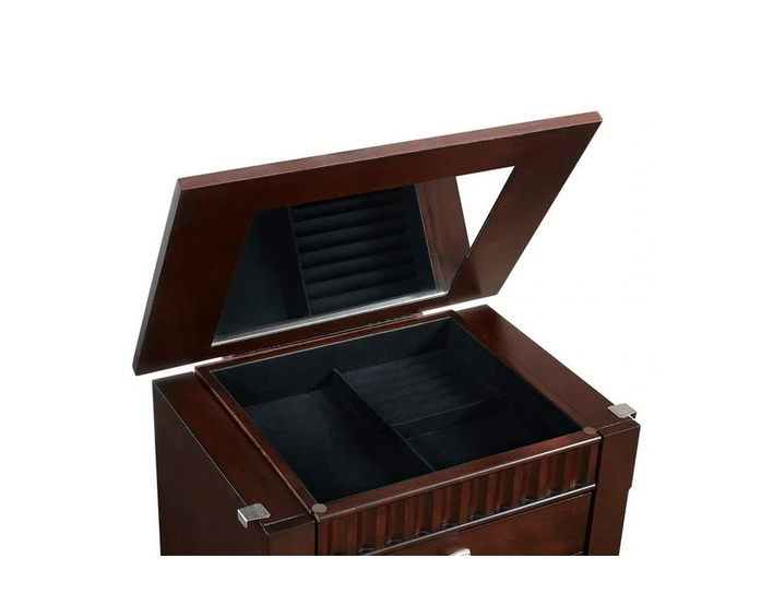 Jewelry Armoire with Fluted Design, Brown 42 Inches 7 Drawer