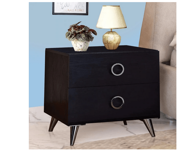 Contemporary Style Wood & Metal Nightstand, Black & Chrome