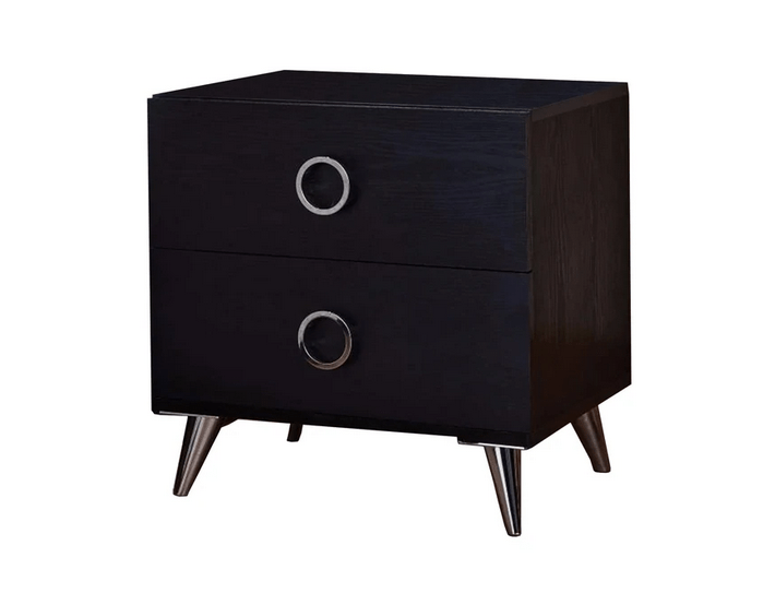 Contemporary Style Wood & Metal Nightstand, Black & Chrome