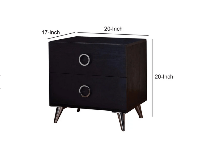 Contemporary Style Wood & Metal Nightstand, Black & Chrome