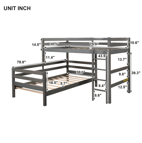 Twin-Over-Twin Bunk Bed, Loft Bed With Ladder