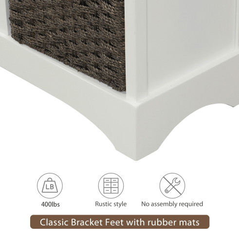 Rustic Storage Cabinet with Two Drawers and Four Classic Rattan Basket