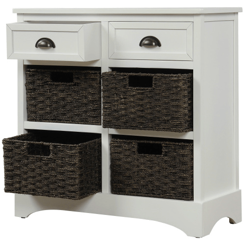 Rustic Storage Cabinet with Two Drawers and Four Classic Rattan Basket