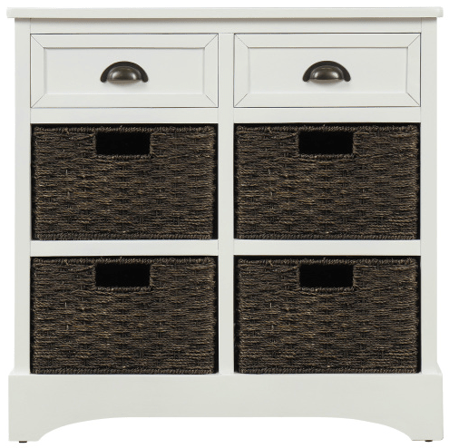 Rustic Storage Cabinet with Two Drawers and Four Classic Rattan Basket