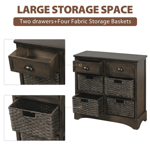 Rustic Storage Cabinet with Two Drawers and Four Classic Rattan Basket