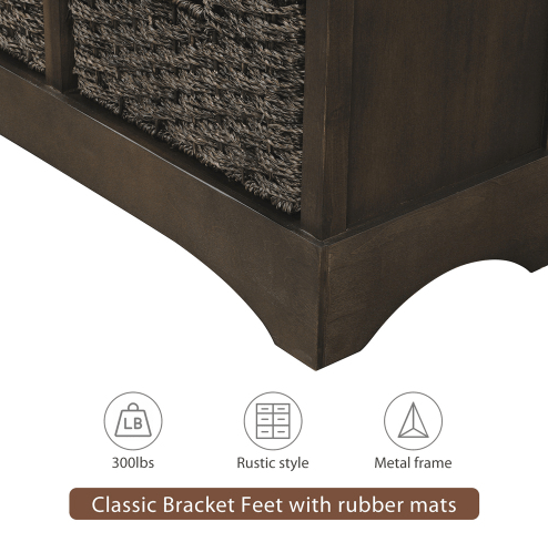 Rustic Storage Cabinet with Two Drawers and Four Classic Rattan Basket