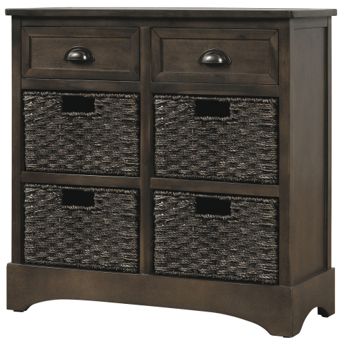 Rustic Storage Cabinet with Two Drawers and Four Classic Rattan Basket