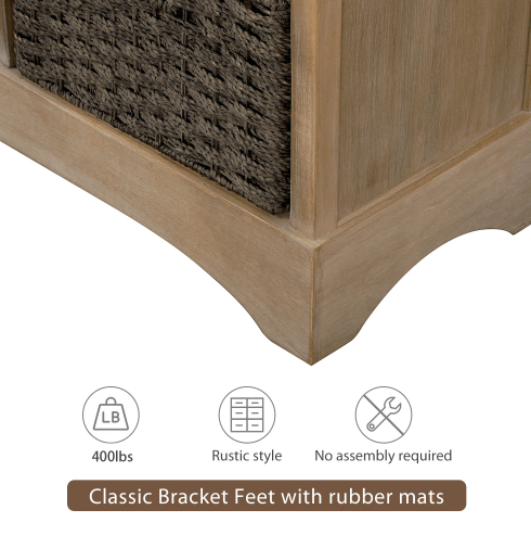 Rustic Storage Cabinet with Two Drawers and Four Classic Rattan Basket