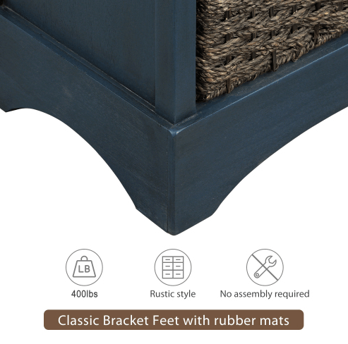 Rustic Storage Cabinet with Two Drawers and Four Classic Rattan Basket